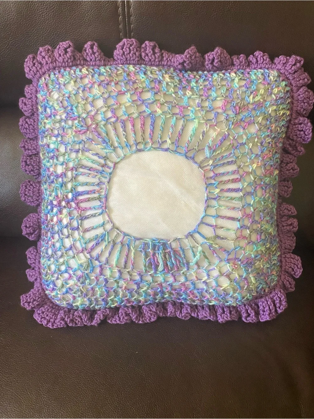 Vintage Handmade Square Crochet Throw Pillow Decorative Cottagecore 16x16